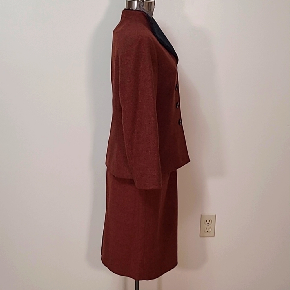 Vintage Le Suit Petite Rust Tweed Skirt Suit Blazer Jacket Size 8P - Picture 6 of 13